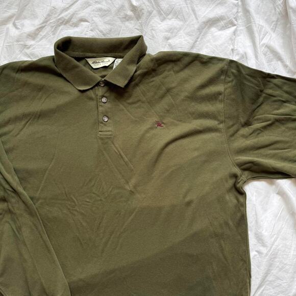eddie Bauer Olive green soft long sleeve polo shirt  XXL grunge preppy academia - Picture 7 of 8